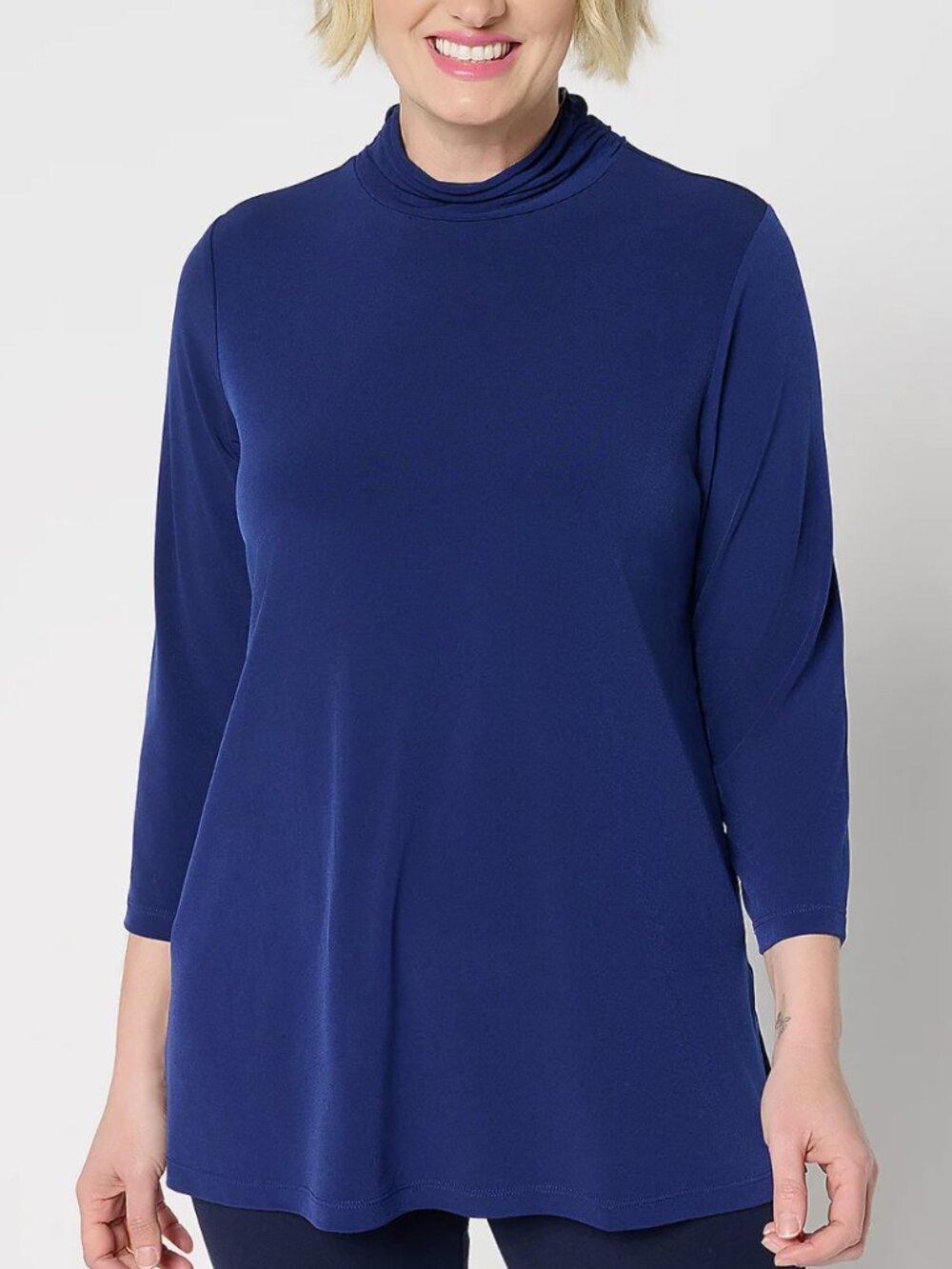 Susan Graver Petite Essentials Liquid Knit Mock Neck Tunic Top  16570